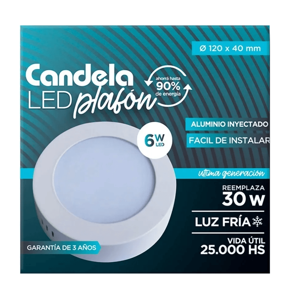 PLAFÓN REDONDO LED CON BASE 120MM 6W FRÍO