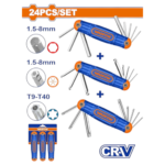 SET LLAVES HEX - BALL - TORX 24 PIEZAS PLEGABLES WHK4203