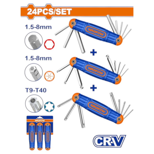 SET LLAVES HEX - BALL - TORX 24 PIEZAS PLEGABLES WHK4203