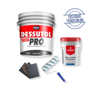 COMBO PINTURA LÁTEX INTERIOR / EXTERIOR DESSUTOL PRO 12 KG + ACCESORIOS