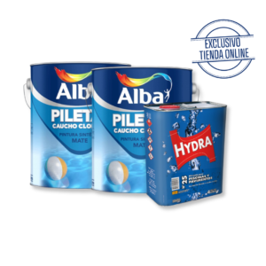 COMBO 2 LATAS DE PINTURA CAUCHO PILETA ALBA BLANCO 4L + 1 DILUYENTE HYDRA 4L