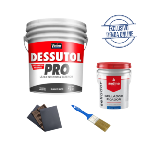 COMBO PINTURA LÁTEX INTERIOR / EXTERIOR DESSUTOL PRO 12 KG + ACCESORIOS