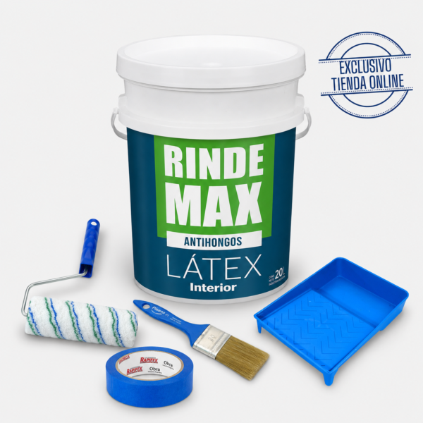 Combo Rindemax látex interior blanco 20 L con accesorios