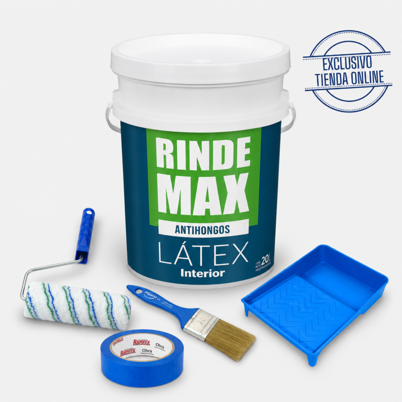 Combo Rindemax látex interior blanco 20 L con accesorios