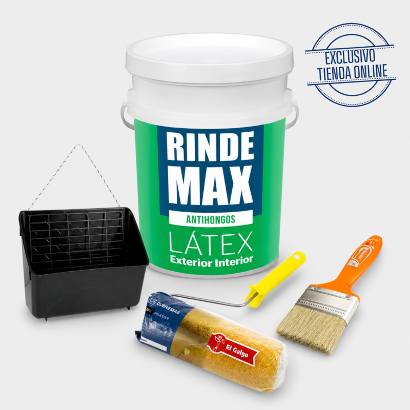 Combo Rindemax látex exterior interior blanco 20 L con accesorios