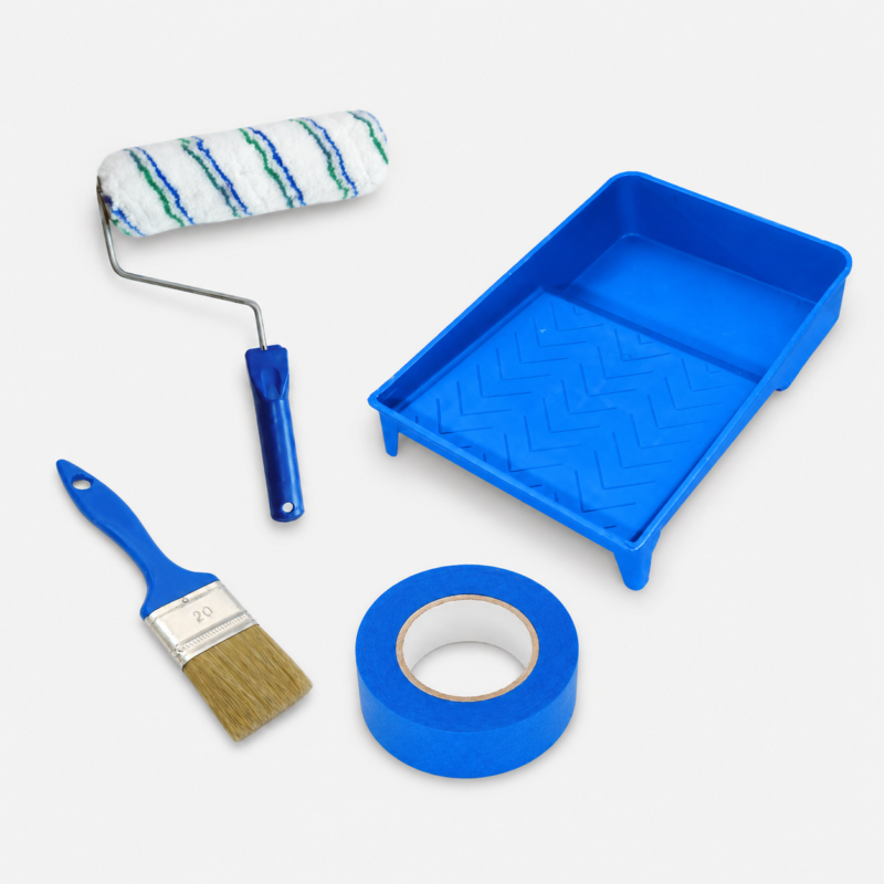Combo accesorios para pintar con rodillo, bandeja, pincel y cinta